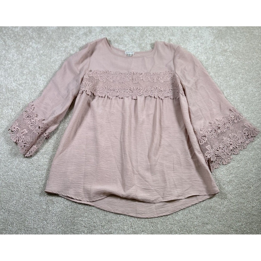 Spense Womans Size M Brown Pink Crochet Tim Top Boho Tunic Soft Girl
